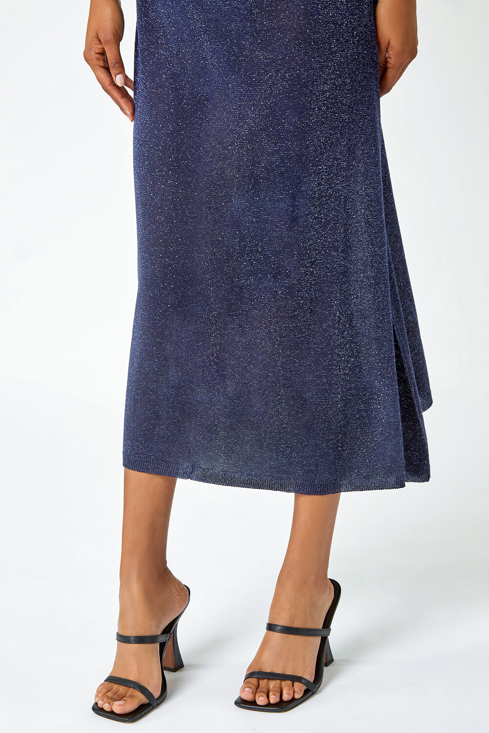 Navy  Sleeveless Sparkle Knitted Midi Dress, Image 5 of 5