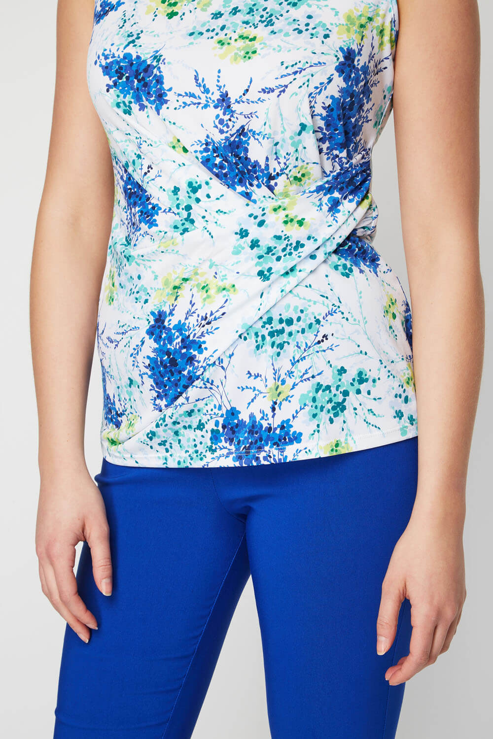 Blue Floral Side Pleat Top, Image 4 of 9