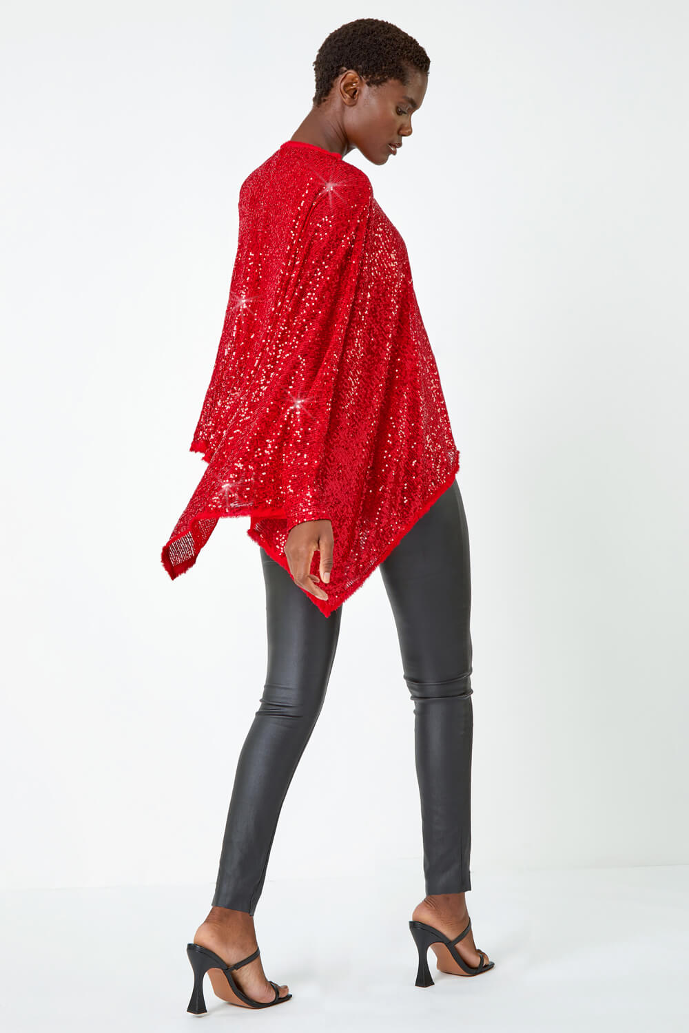 Red Sequin Cape Overlay Stretch Top, Image 3 of 7
