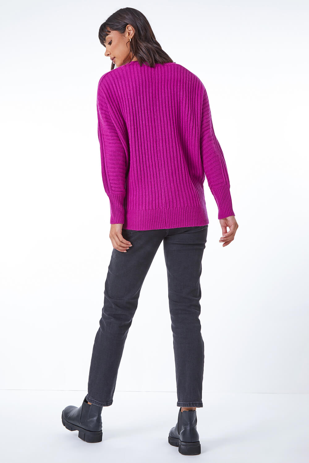 MAGENTA Ribbed Batwing Knitted Jumper , Image 3 of 5
