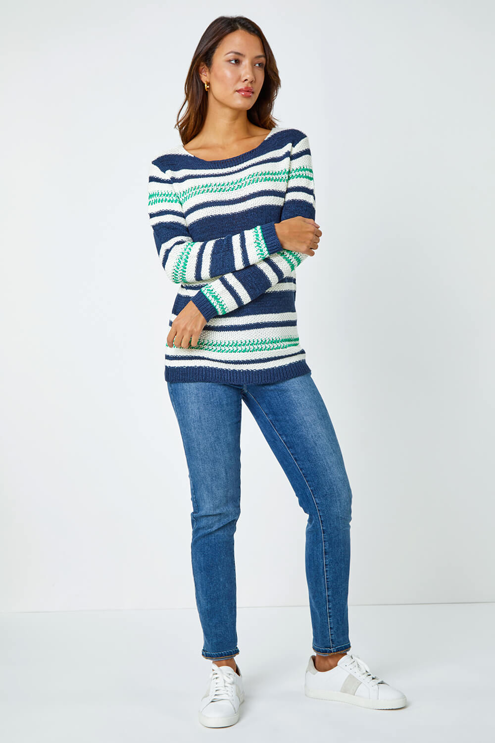 Navy  Textured Striped Jumper, Image 2 of 5