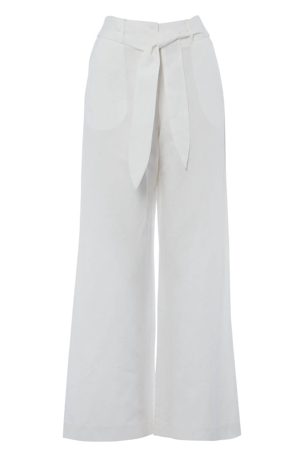 White Linen Wide Leg Trousers, Image 4 of 4