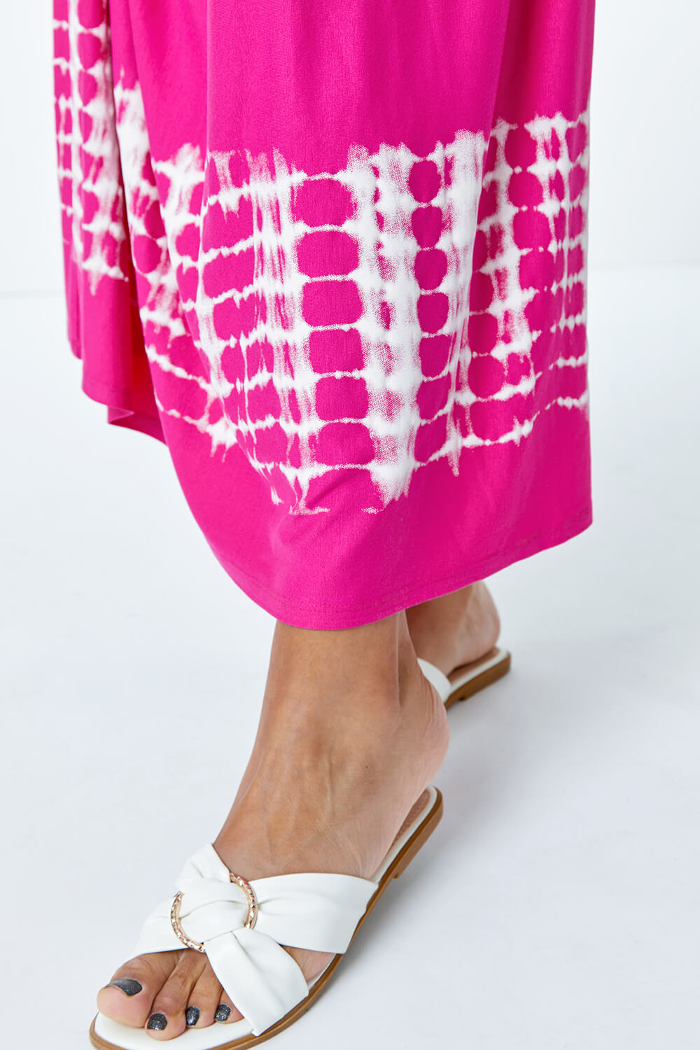 Tie Dye Border Print Stretch Maxi Dress in Fuchsia - Roman Originals UK