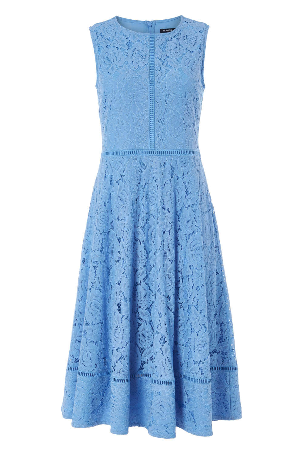 Blue Fit And Flare Lace Midi Dress, Image 5 of 5