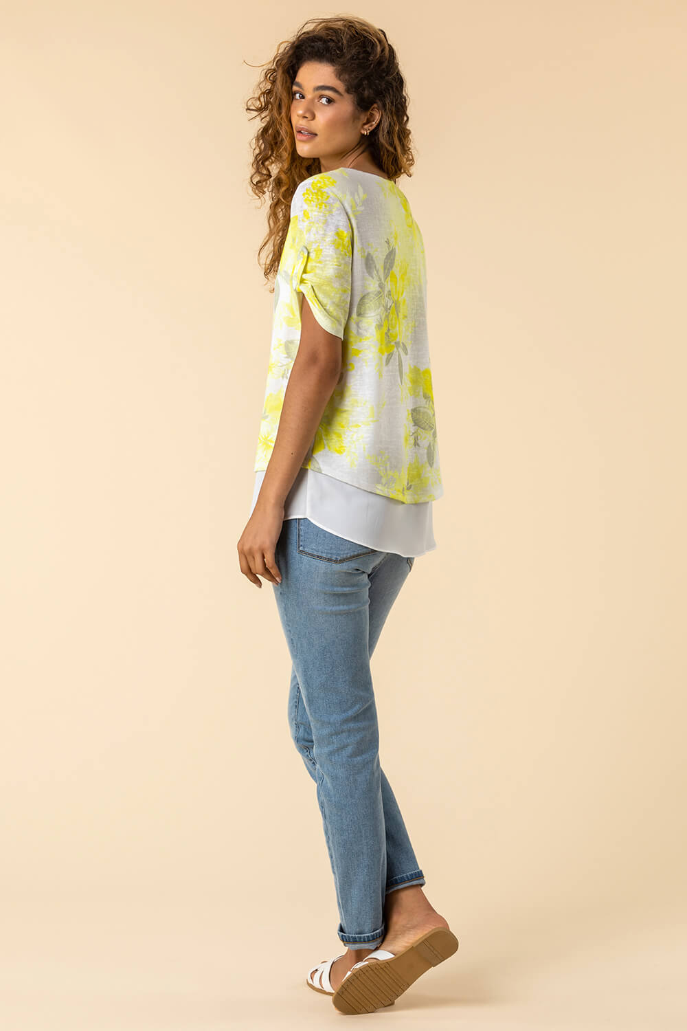 Lime Floral Print Double Layer Top, Image 2 of 4