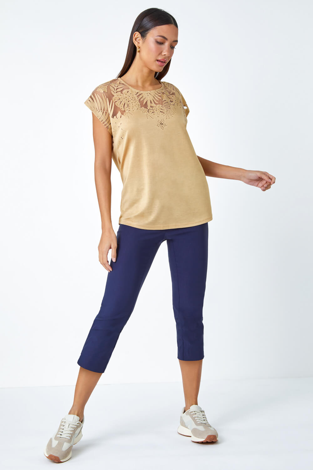 Gold Embellished Palm Print Cut Out T-Shirt, Image 4 of 5