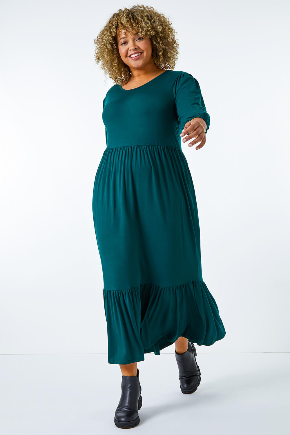 Forest  Curve Tiered Stretch Midi Dress, Image 4 of 5