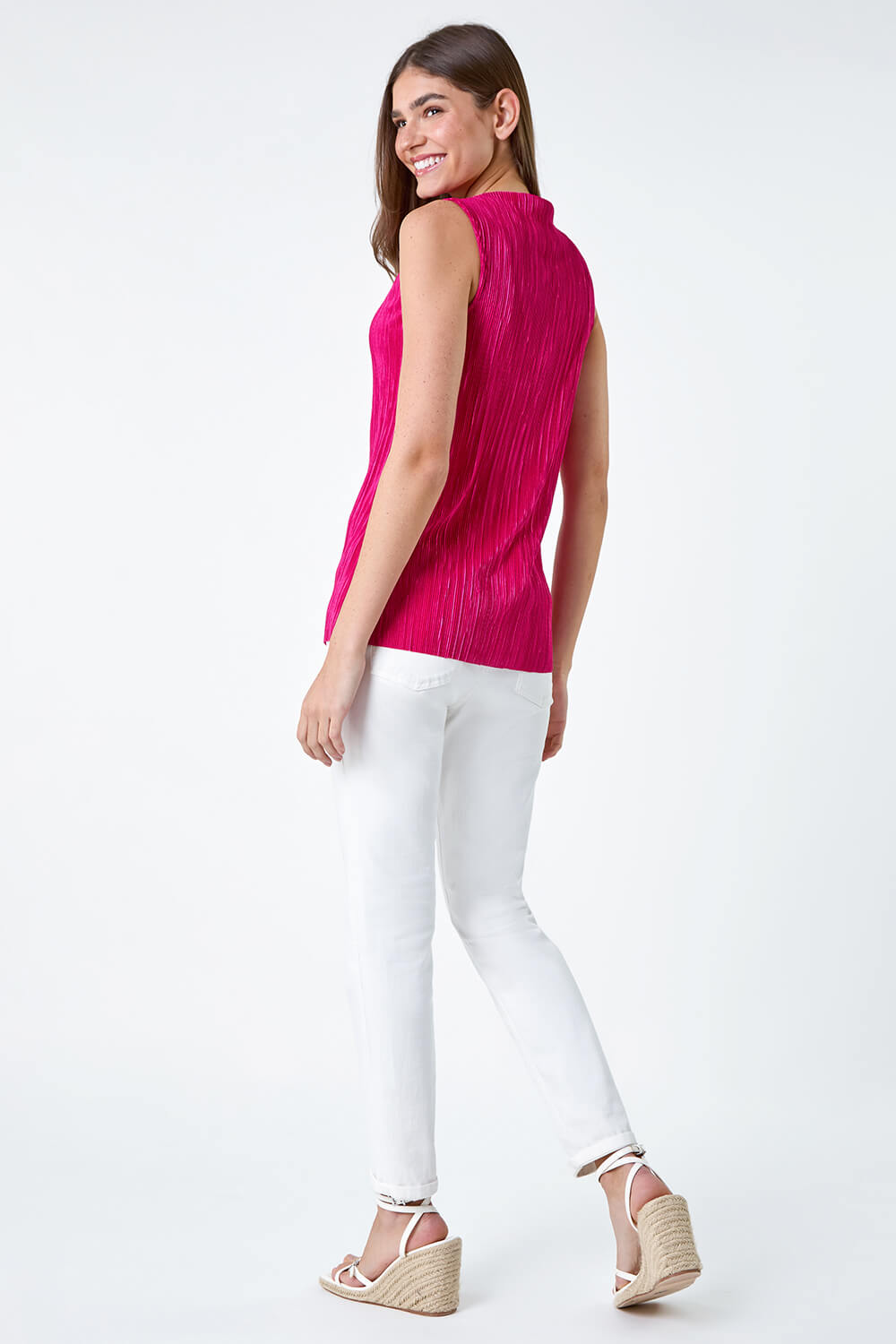 PINK Plisse High Neck Stretch Top, Image 3 of 5