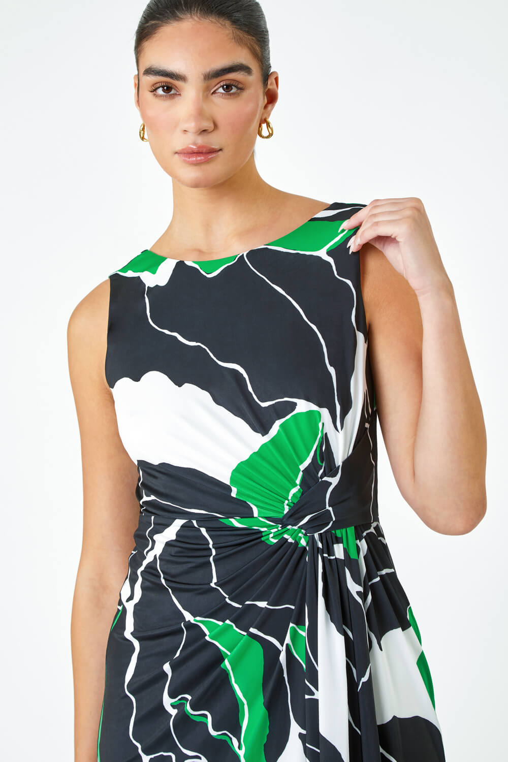 Green Limited Abstract Twist Detail Ruched Dress, Image 4 of 5