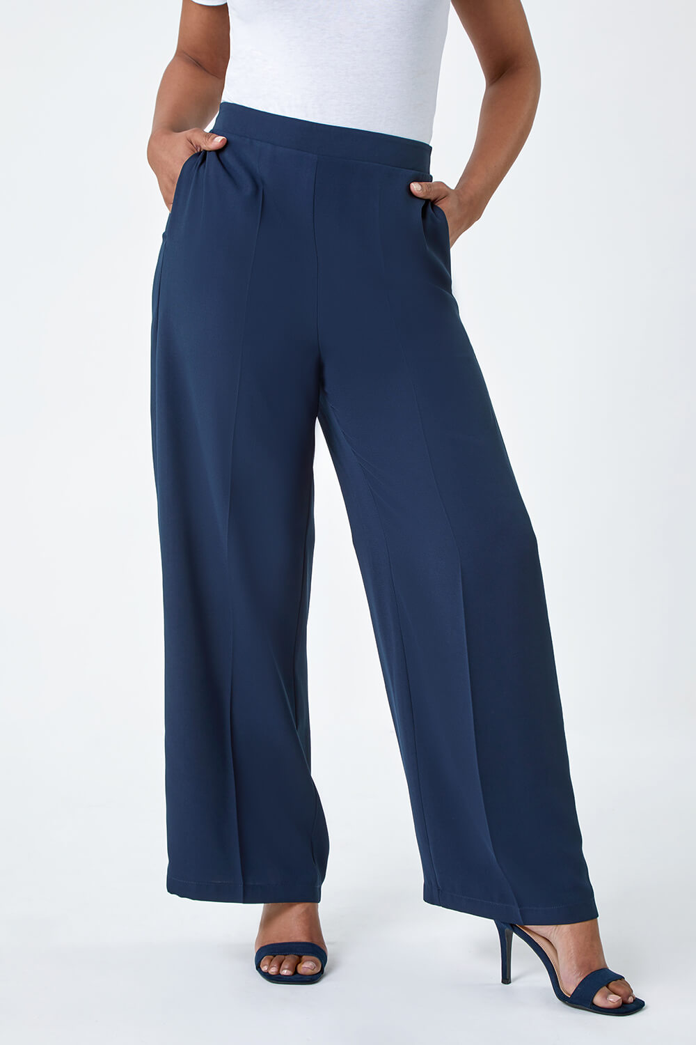 Navy  Petite Pocket Wide Leg Trousers, Image 2 of 5