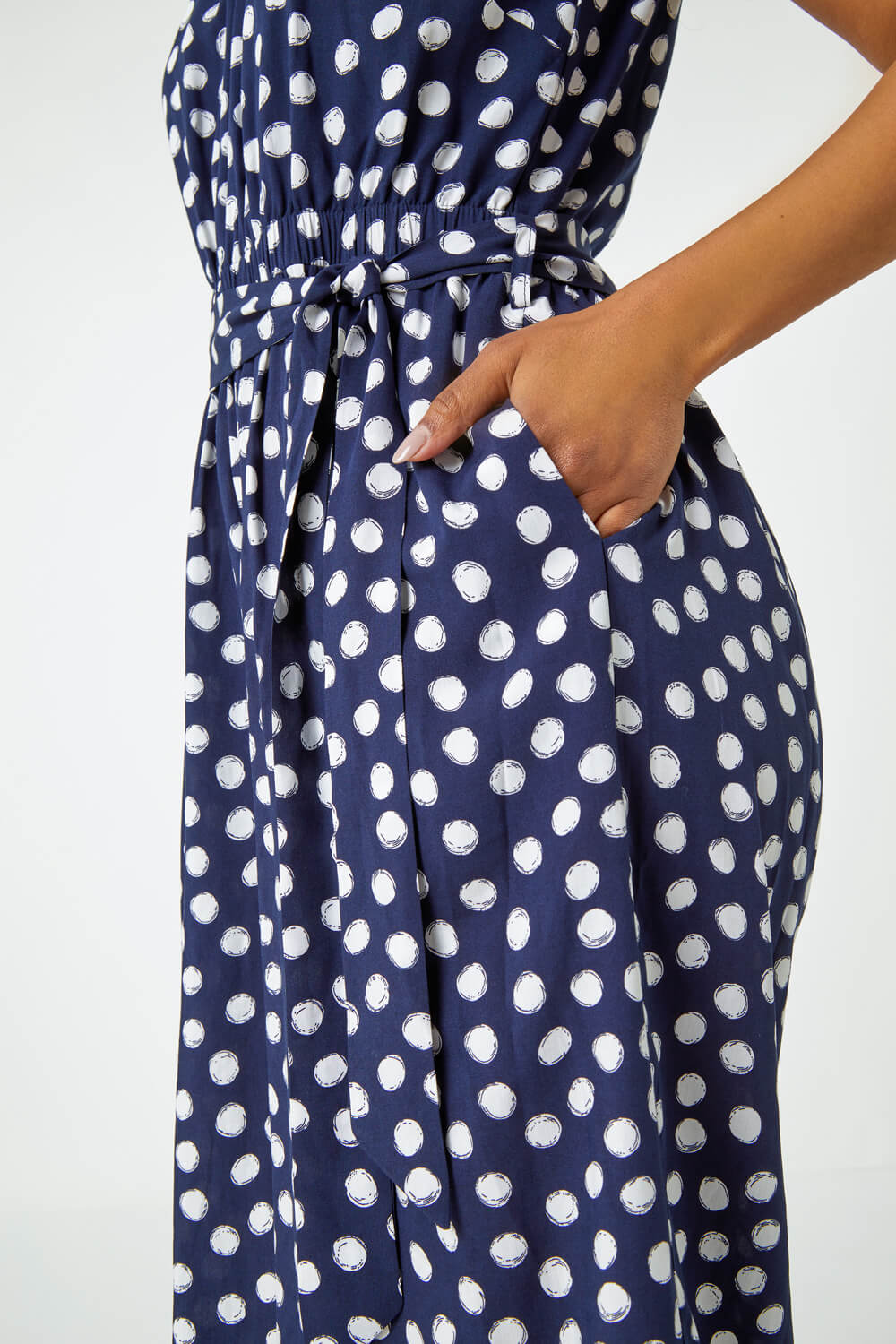 Navy  Petite Polka Dot Cropped Jumpsuit, Image 5 of 5