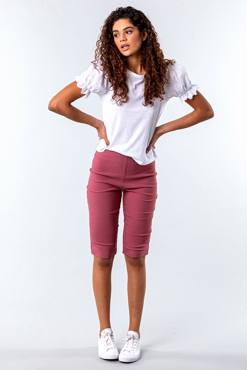 Womens Clothing Shorts Knee-length shorts and long shorts Red Roman Stretch Knee Length Shorts in Dusky Pink 