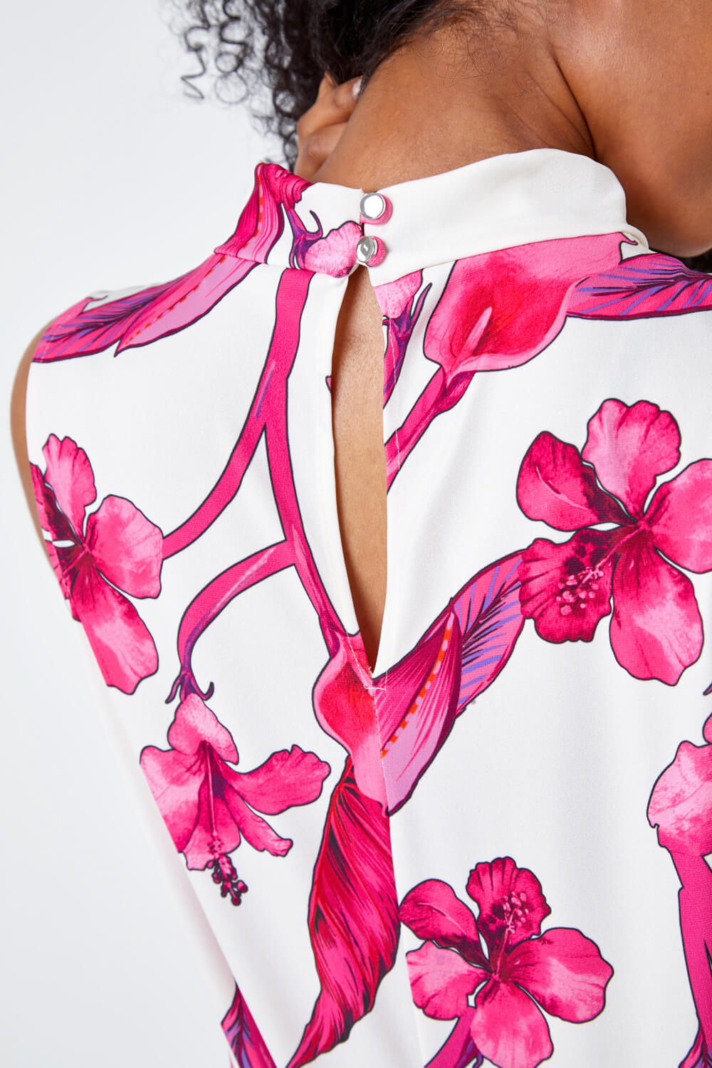 PINK Petite Floral Twist Neck Top, Image 5 of 5