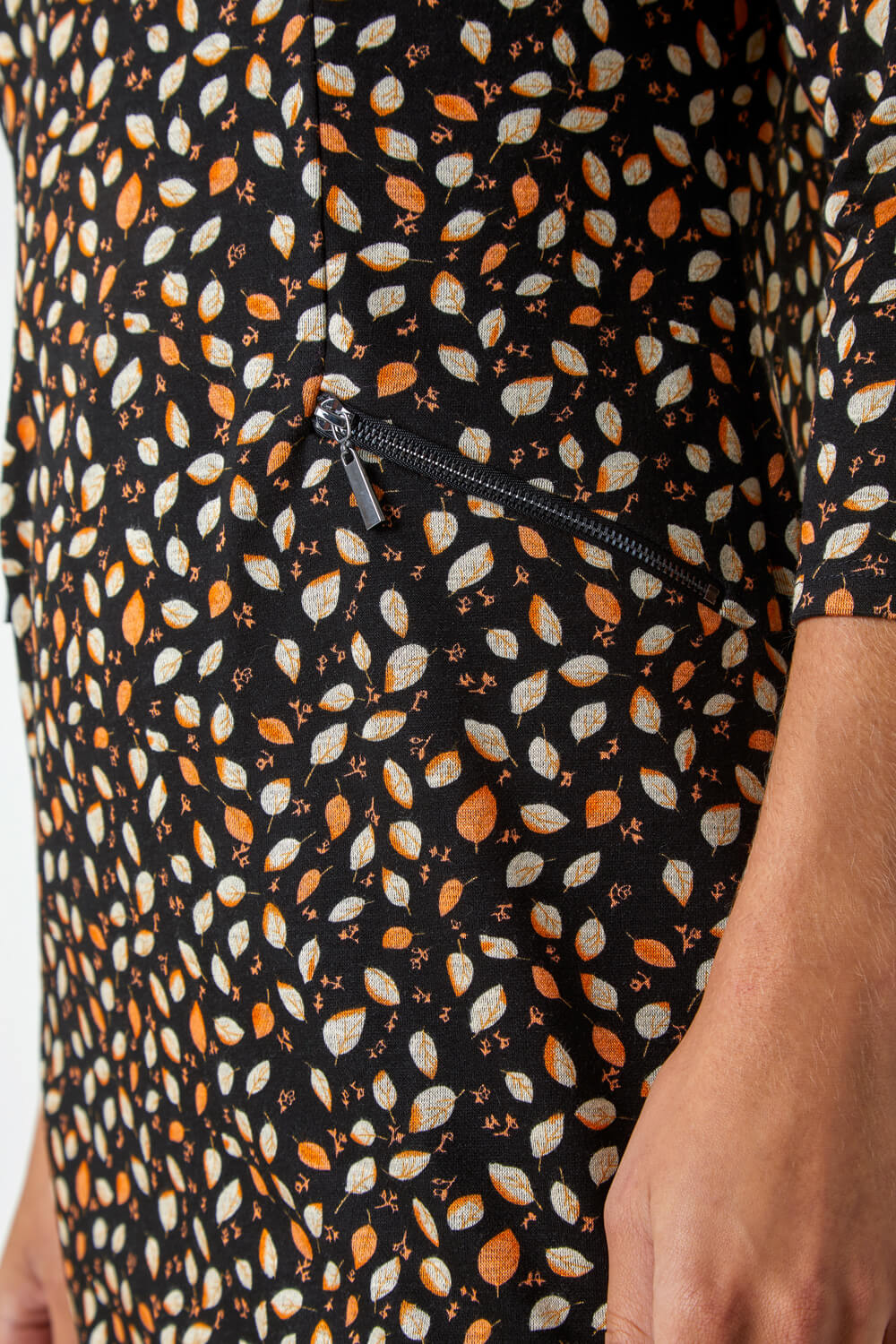 ORANGE Leaf Print Zip Pocket Shift Dress, Image 5 of 5