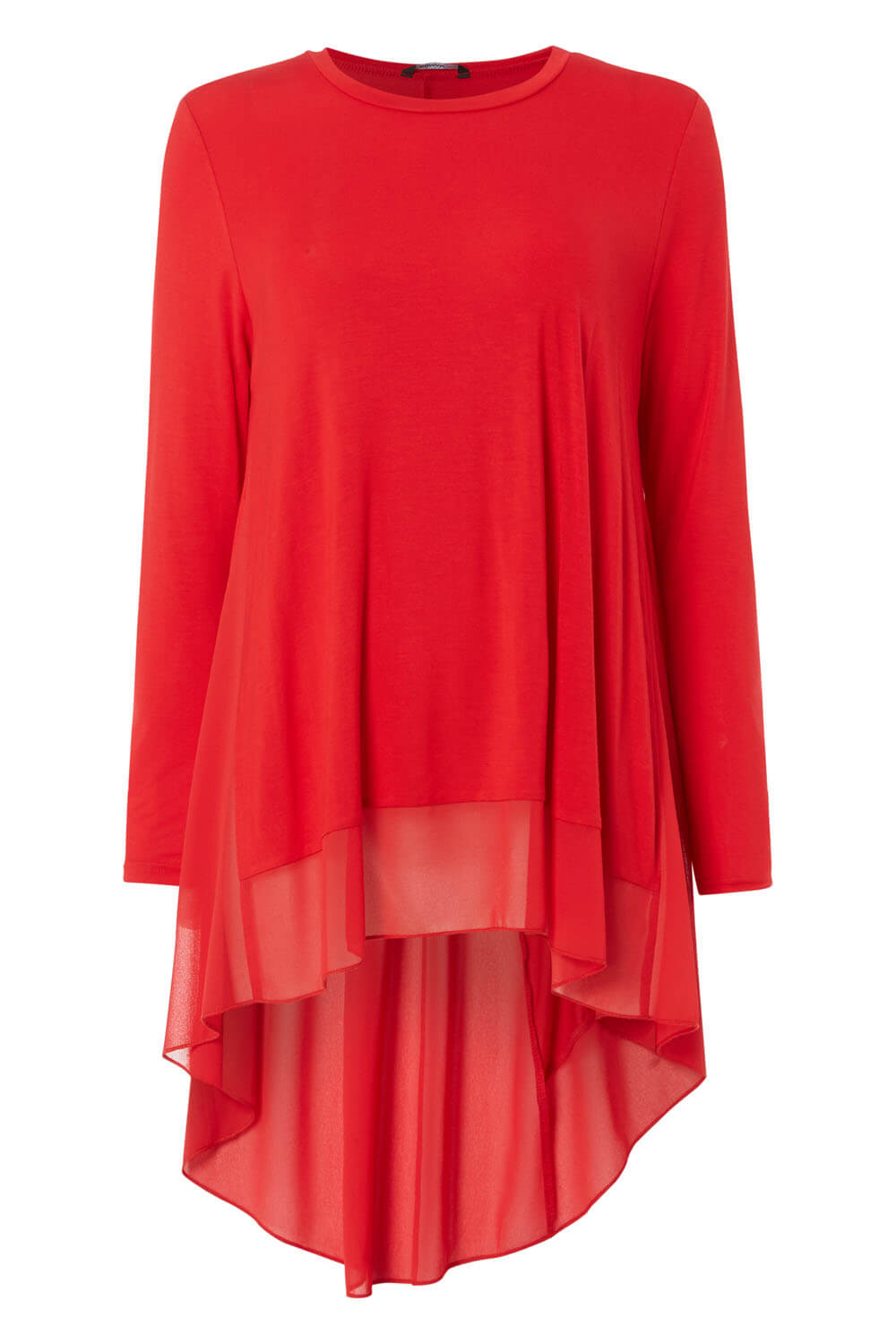 Red Floaty Long Sleeve Dipped Hem Chiffon Detail Top, Image 5 of 5