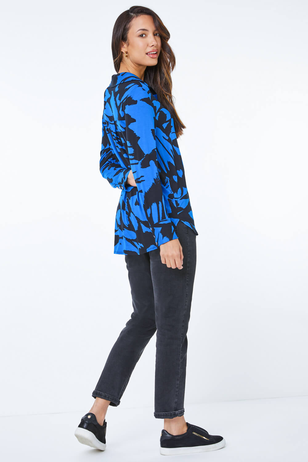 Royal Blue Abstract Animal Jersey Stretch Shirt, Image 2 of 5