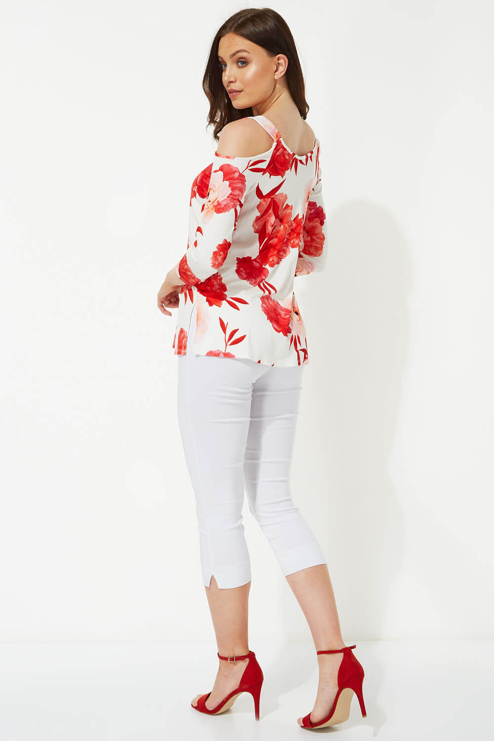 Red Tropical Cold Shoulder Top, Image 3 of 4
