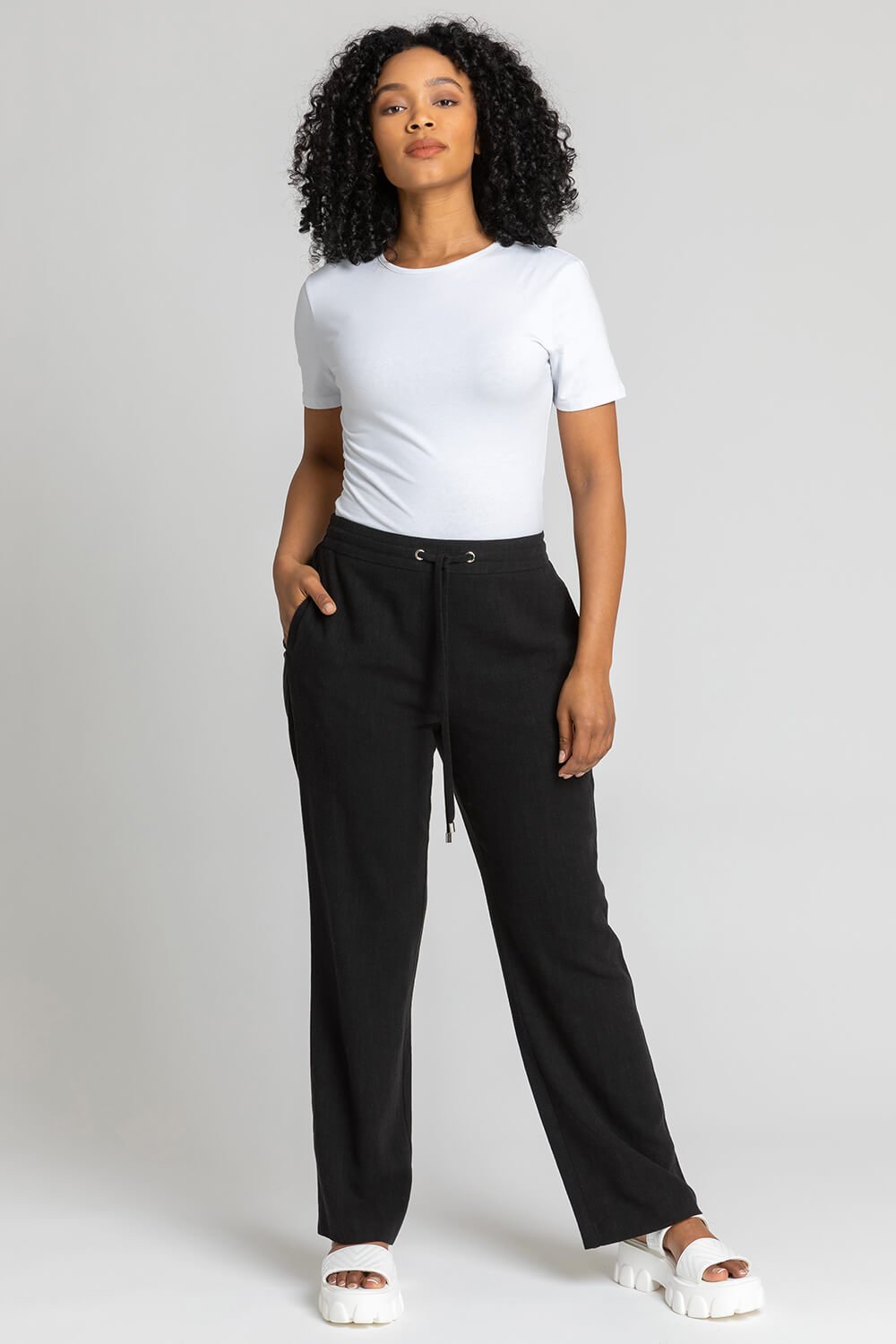 Woven Cotton Linen Trouser in Black  Venroy  Premium Leisurewear designed  in Australia