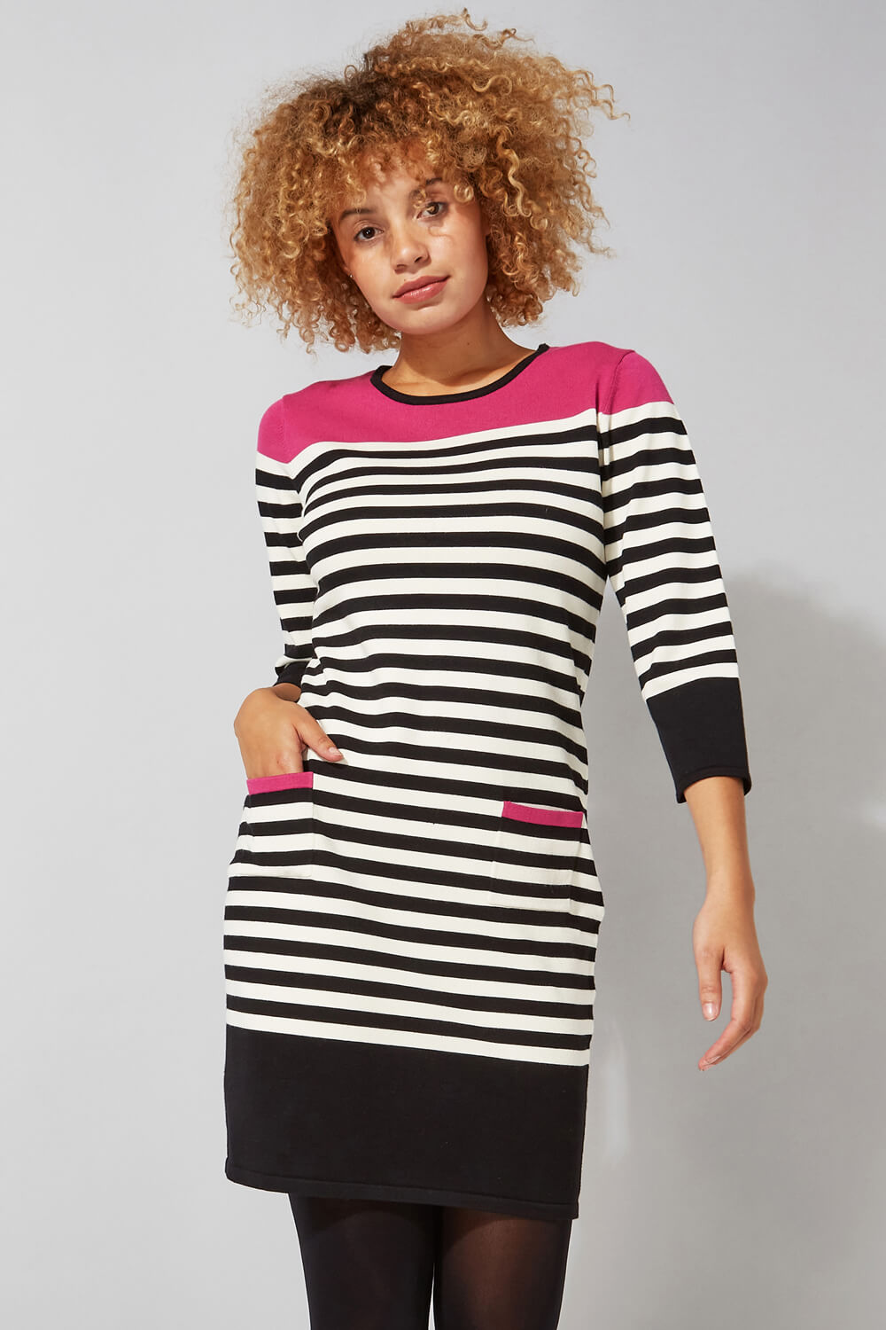 Stripe Pocket Knitted Shift Dress