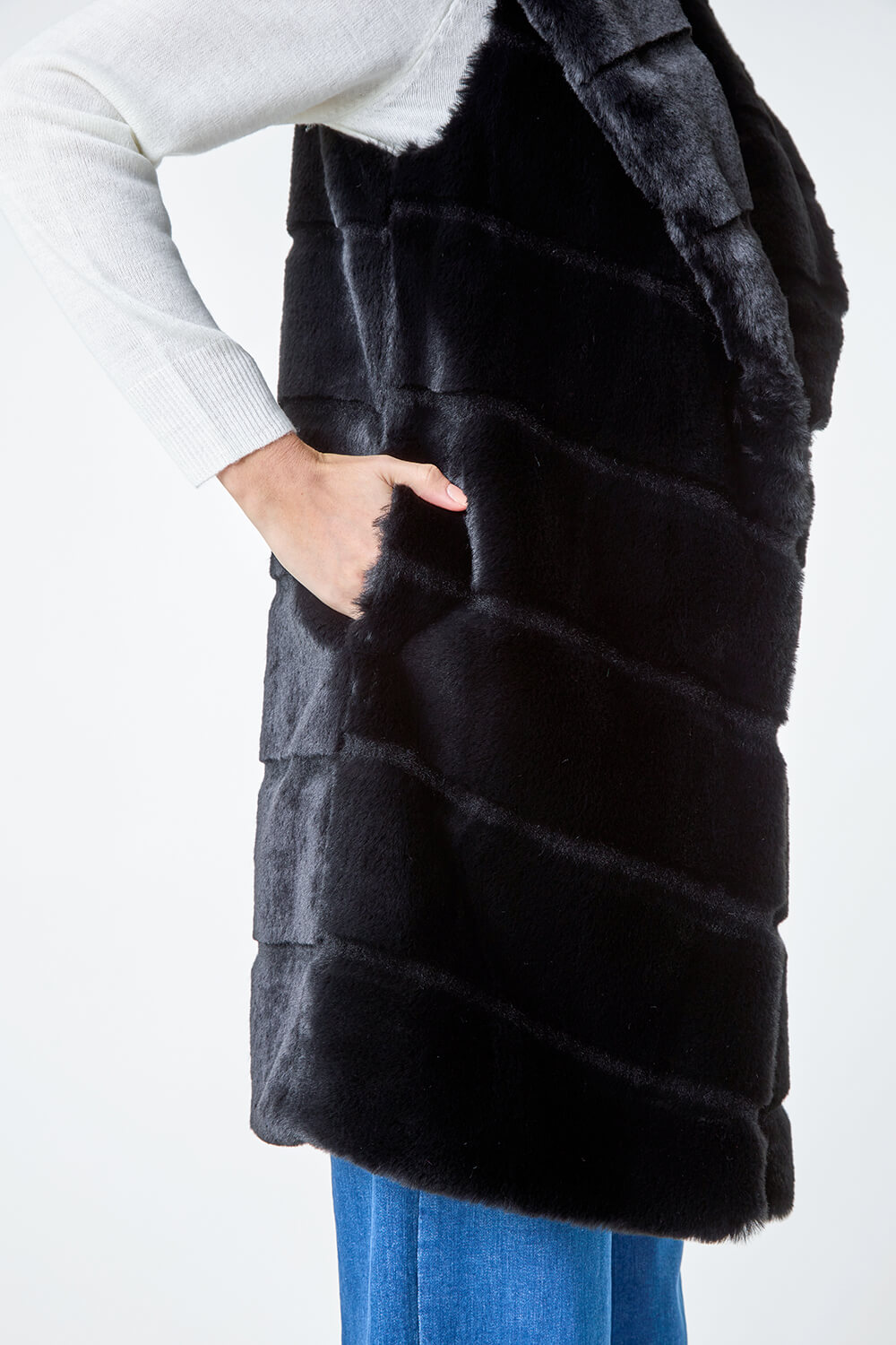 Black Faux Fur Longline Gilet, Image 5 of 6