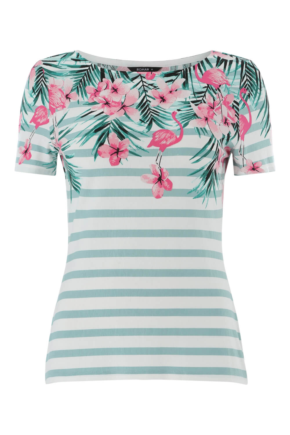 Multi  Flamingo Stripe Floral T-Shirt , Image 4 of 8