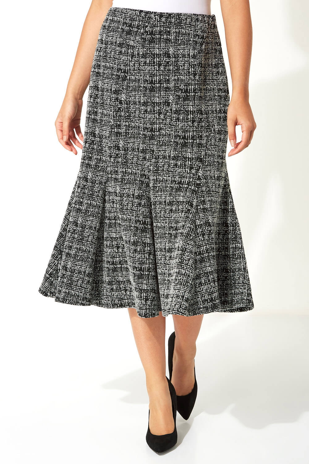 Fit and Flare Textured Midi Skirt in 