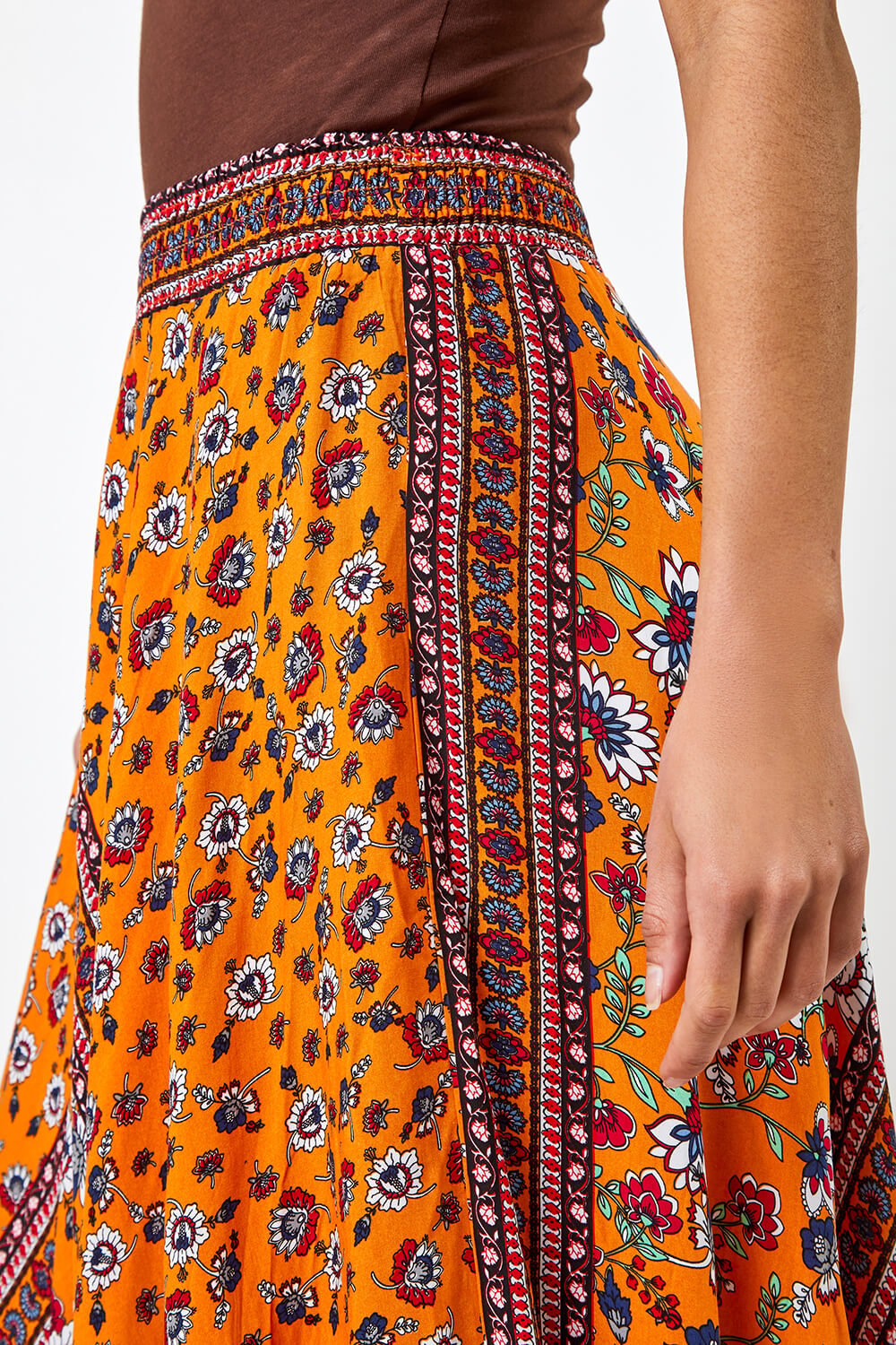 ORANGE Boho Floral Print Maxi Skirt, Image 5 of 5