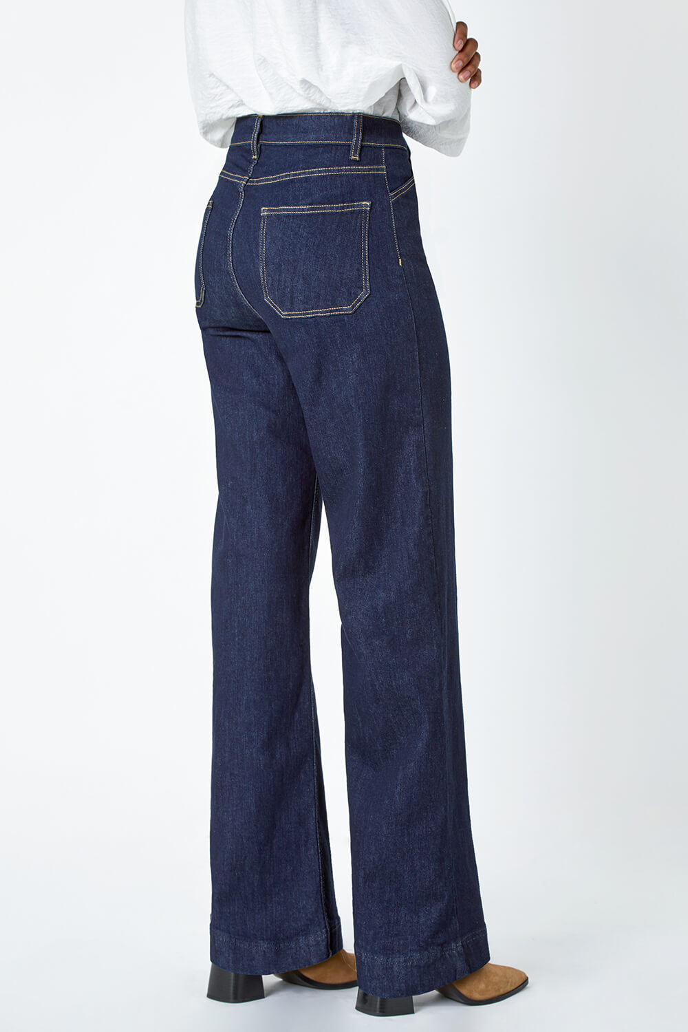 Indigo Wide Leg Stretch Denim Jeans, Image 5 of 6