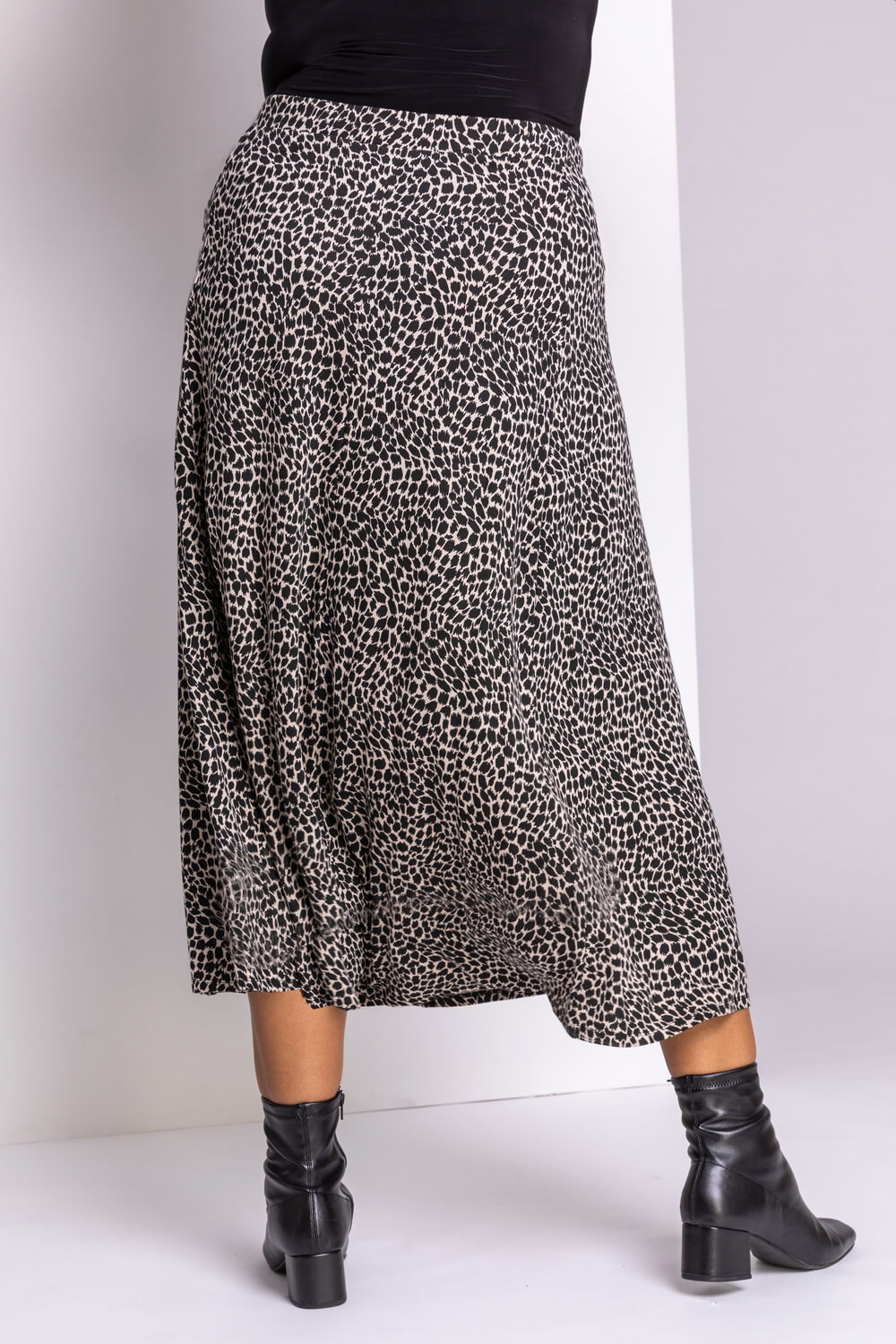 Beige Curve Animal Print Midi Skirt, Image 2 of 5