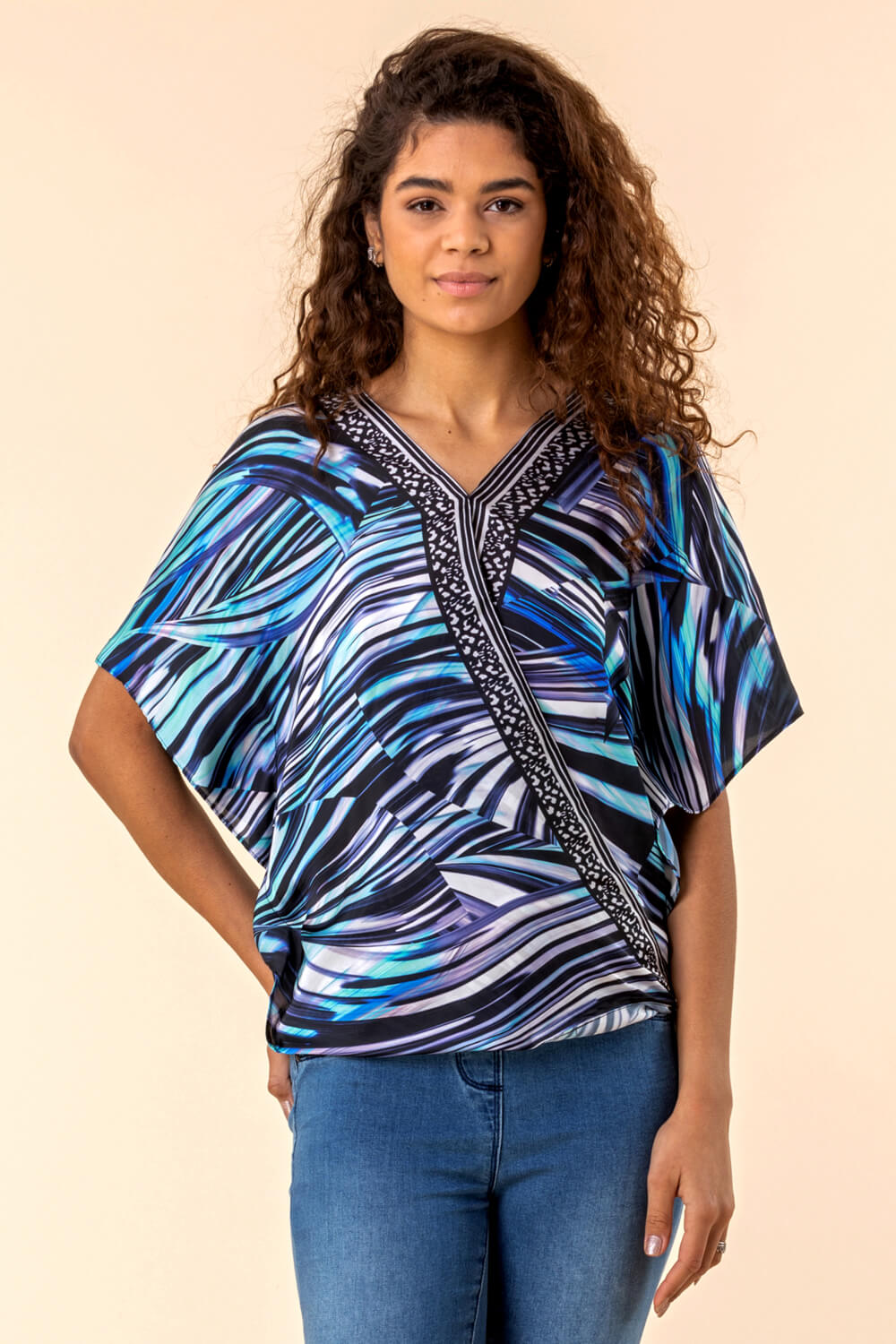 Blue Abstract Border Printed Top, Image 4 of 4