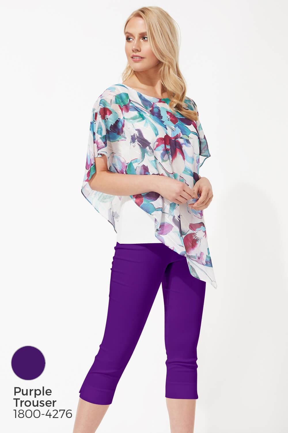 Multi  Floral Asymmetric Overlay Top, Image 8 of 8