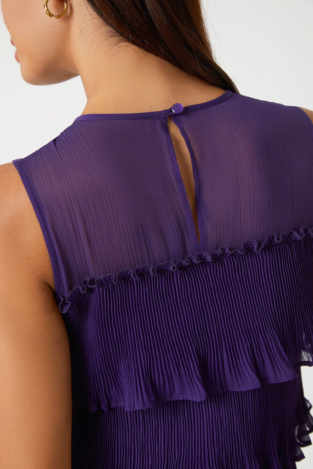 Purple Sleeveless Pleated Tiered Chiffon Dress, Image 5 of 5