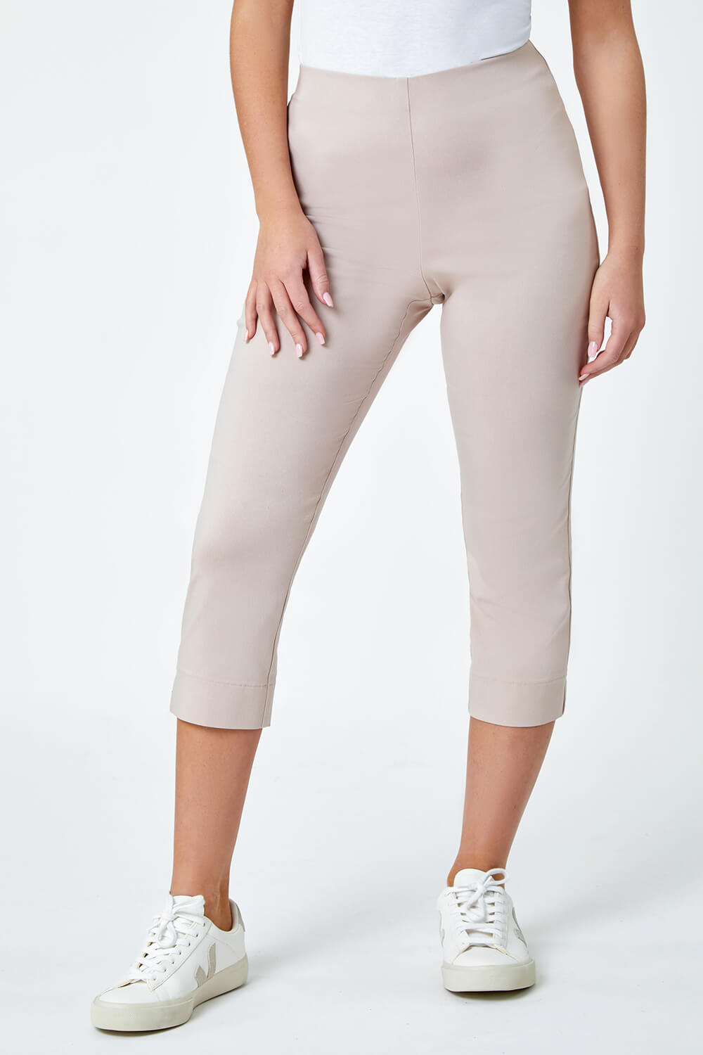 Stone Petite Cropped Stretch Trousers, Image 4 of 5
