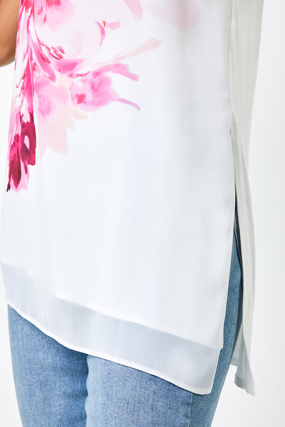Ivory  Bold Floral Overlay Vest Top, Image 5 of 5