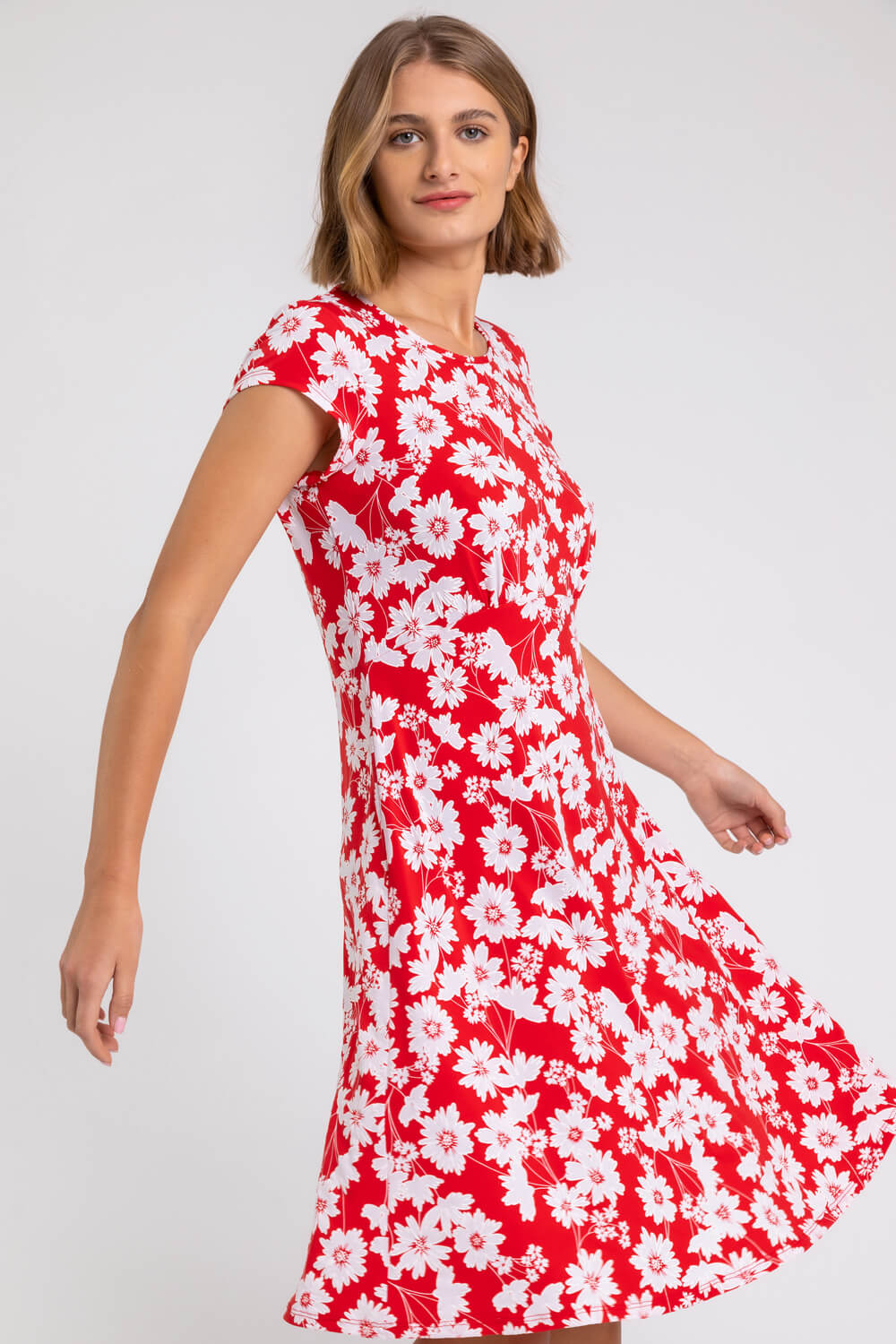 Floral Print Stretch Jersey Tea Dress