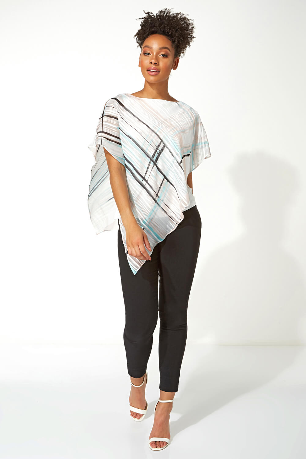 Ivory  Check Print Asymmetric Overlay Top, Image 2 of 5