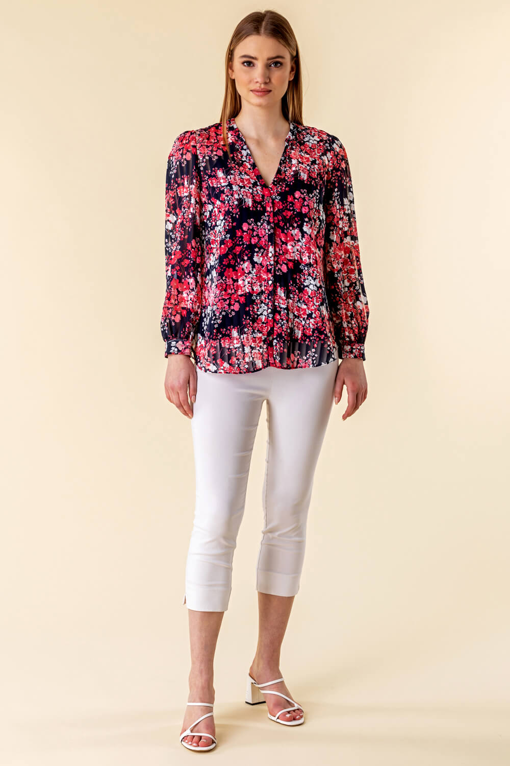 Multi  Ditsy Floral Print Blouse, Image 2 of 4
