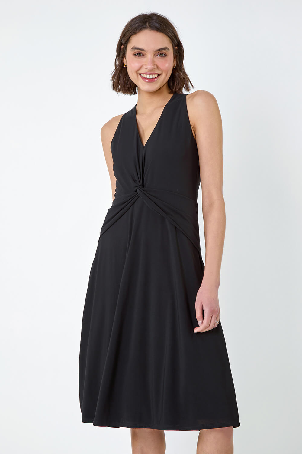 Black Twist Front Stretch Dress, Image 2 of 5