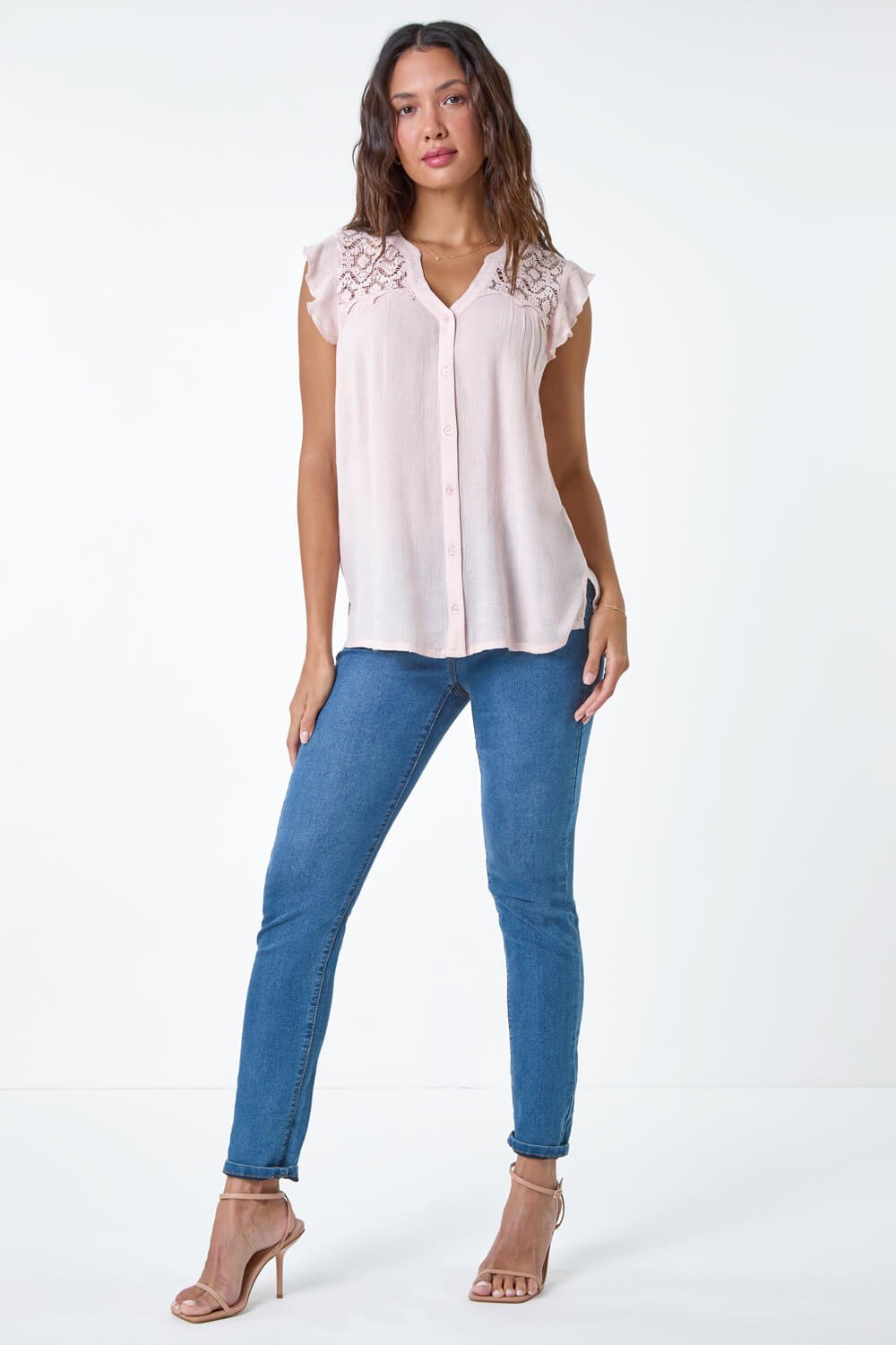 Light Pink Sleeveless Lace Detail Blouse, Image 2 of 5