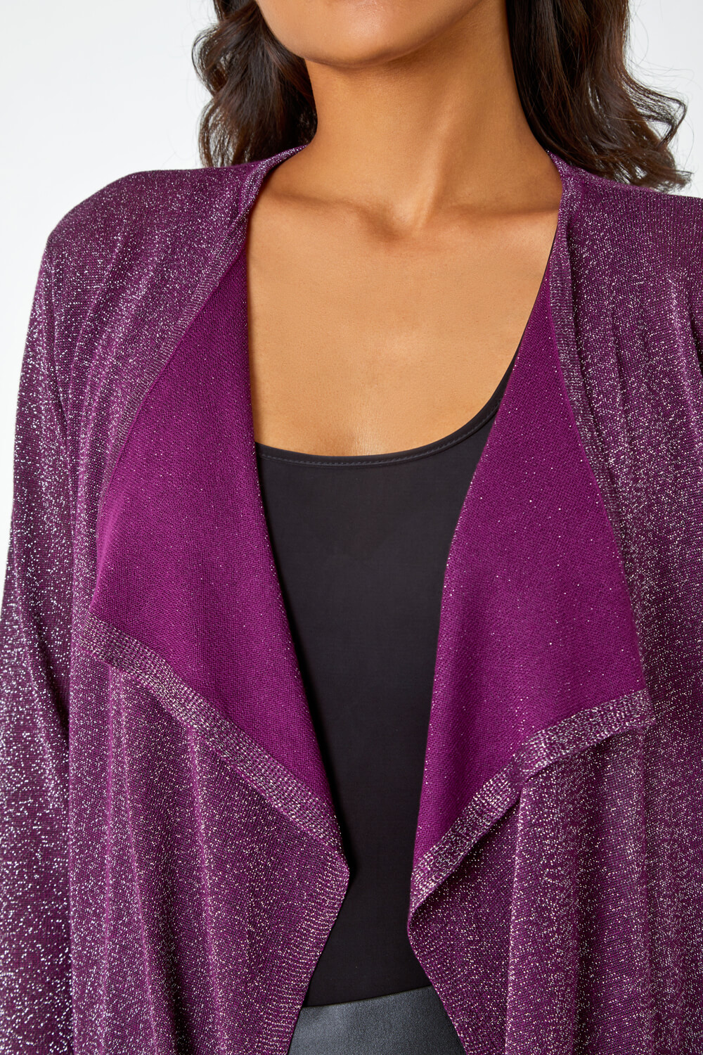 Aubergine Shimmer Waterfall Stretch Cardigan, Image 5 of 5