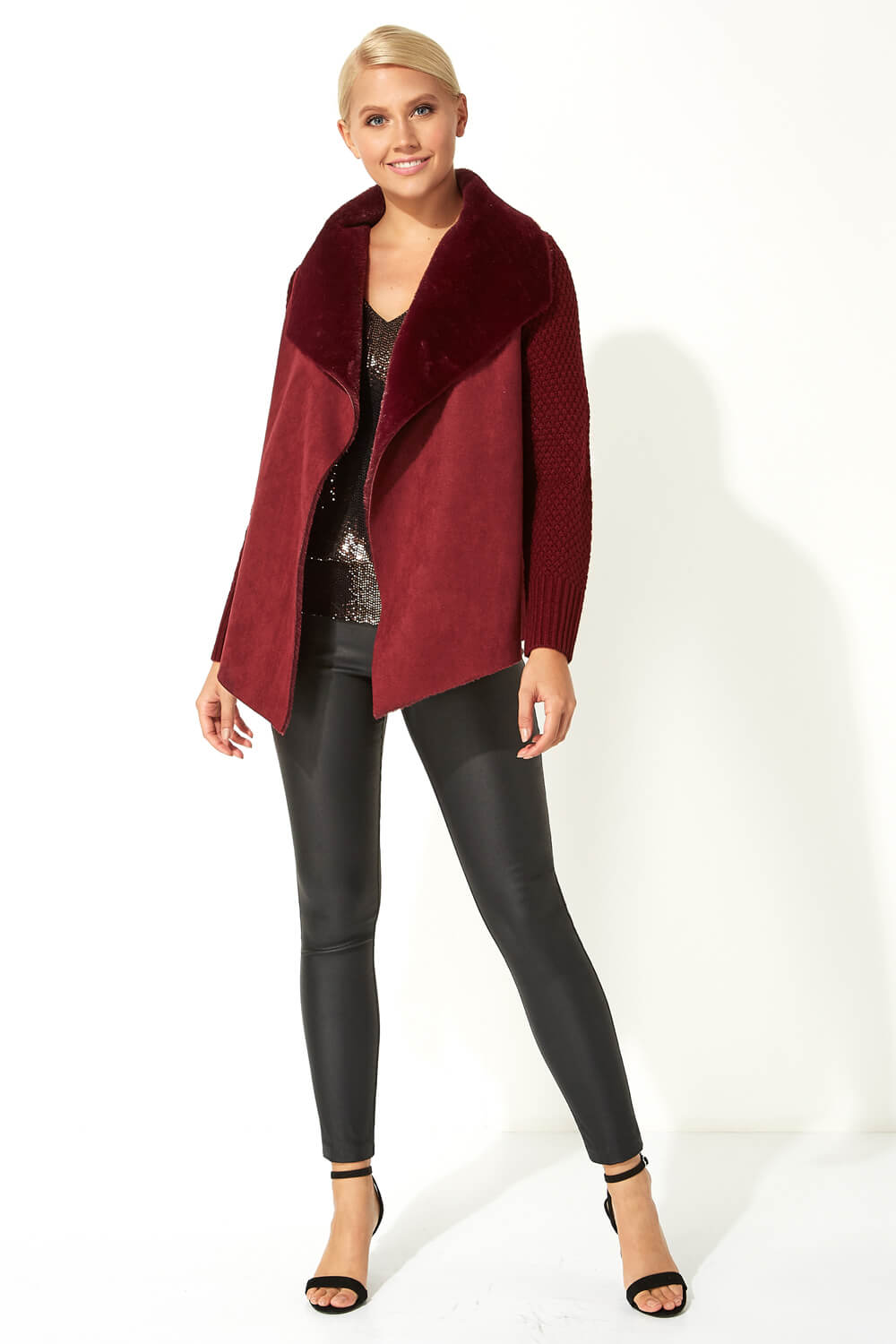 Red Faux Shearling Cardigan, Image 2 of 5