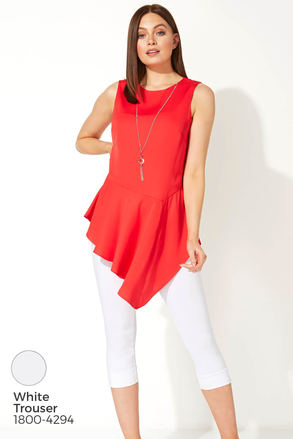 Red Asymmetric Necklace Peplum Top, Image 5 of 8