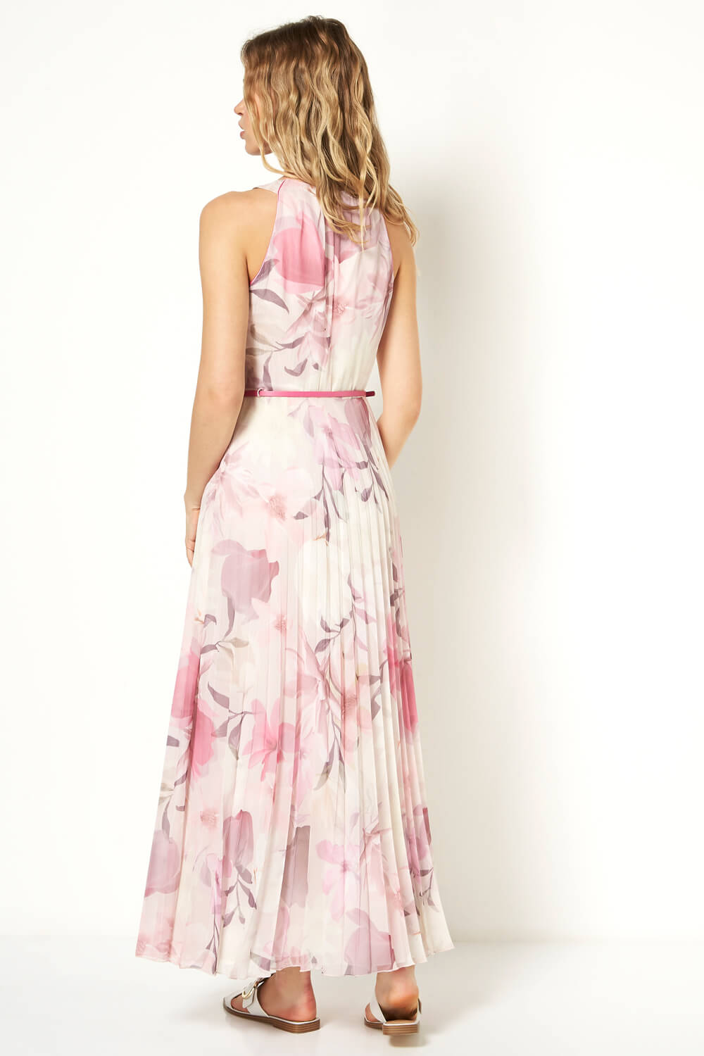 PINK Floral Pleated Maxi Dress, Image 2 of 5