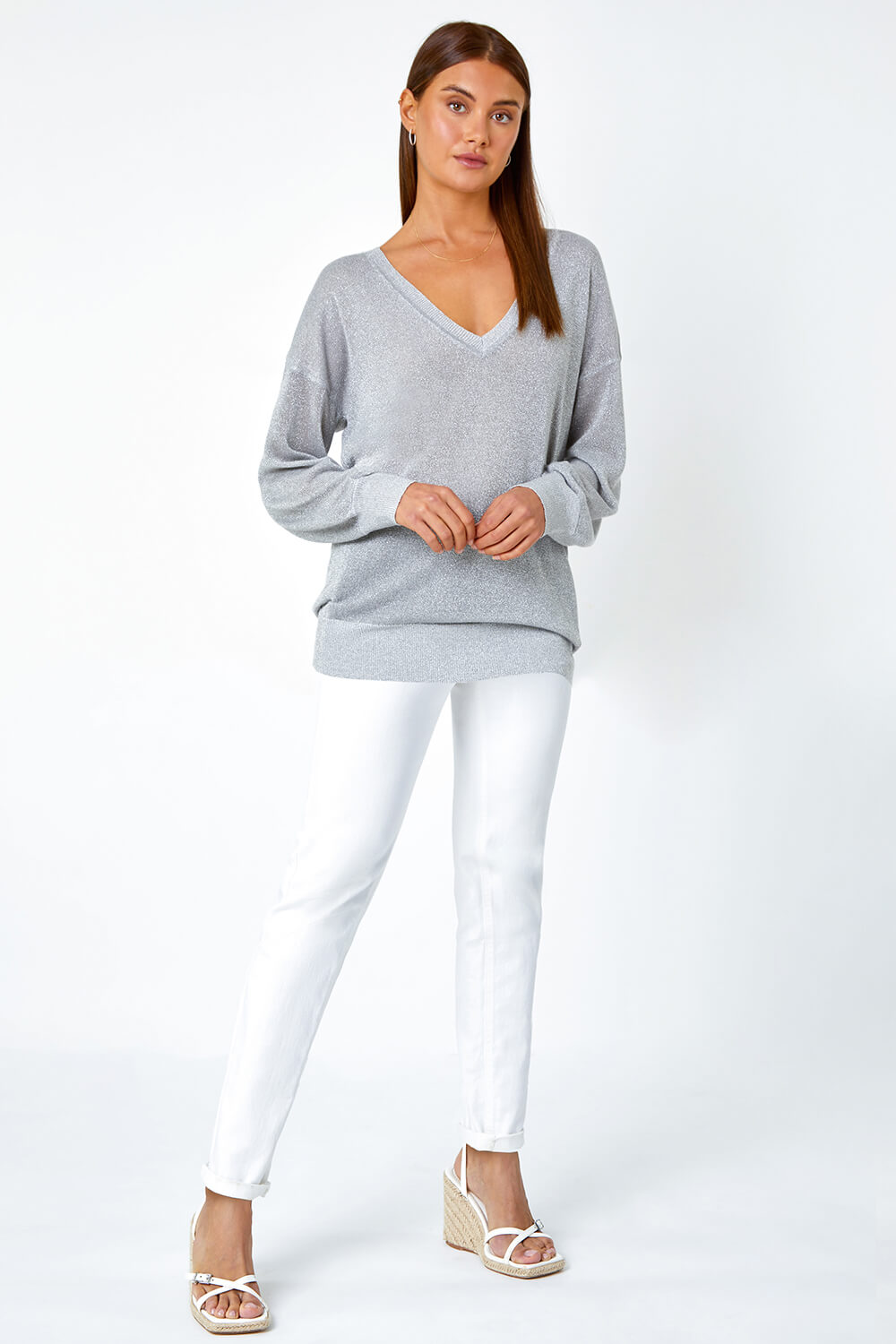 Silver Relaxed Shimmer Stretch Jumper, Image 2 of 5