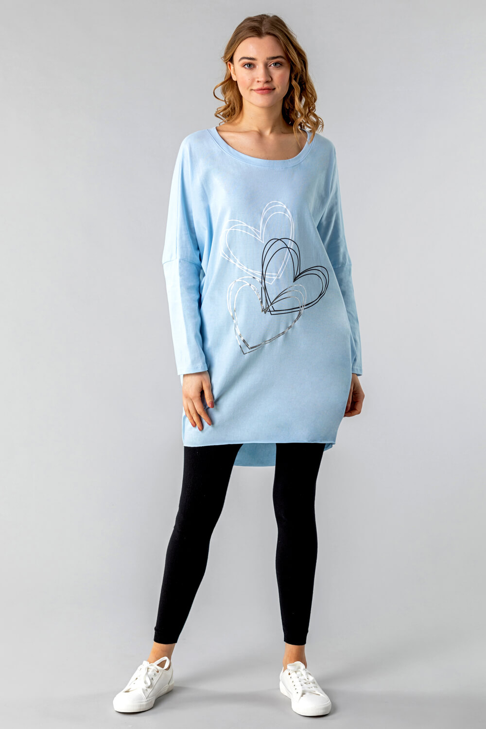 Light Blue  One Size Foil Heart Print Lounge Top, Image 2 of 4
