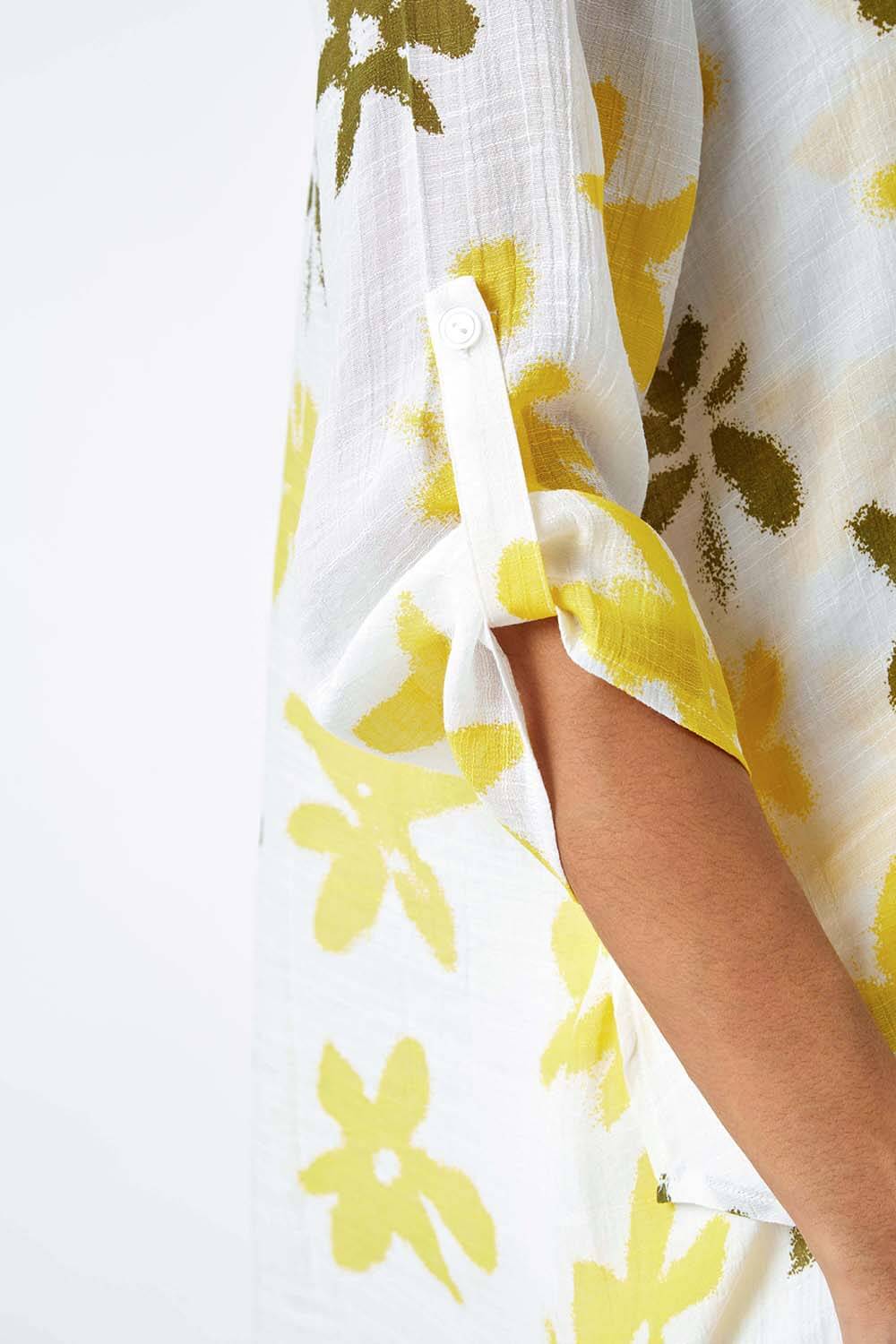 Yellow Floral Print Wrap Hem Tunic Top, Image 5 of 5