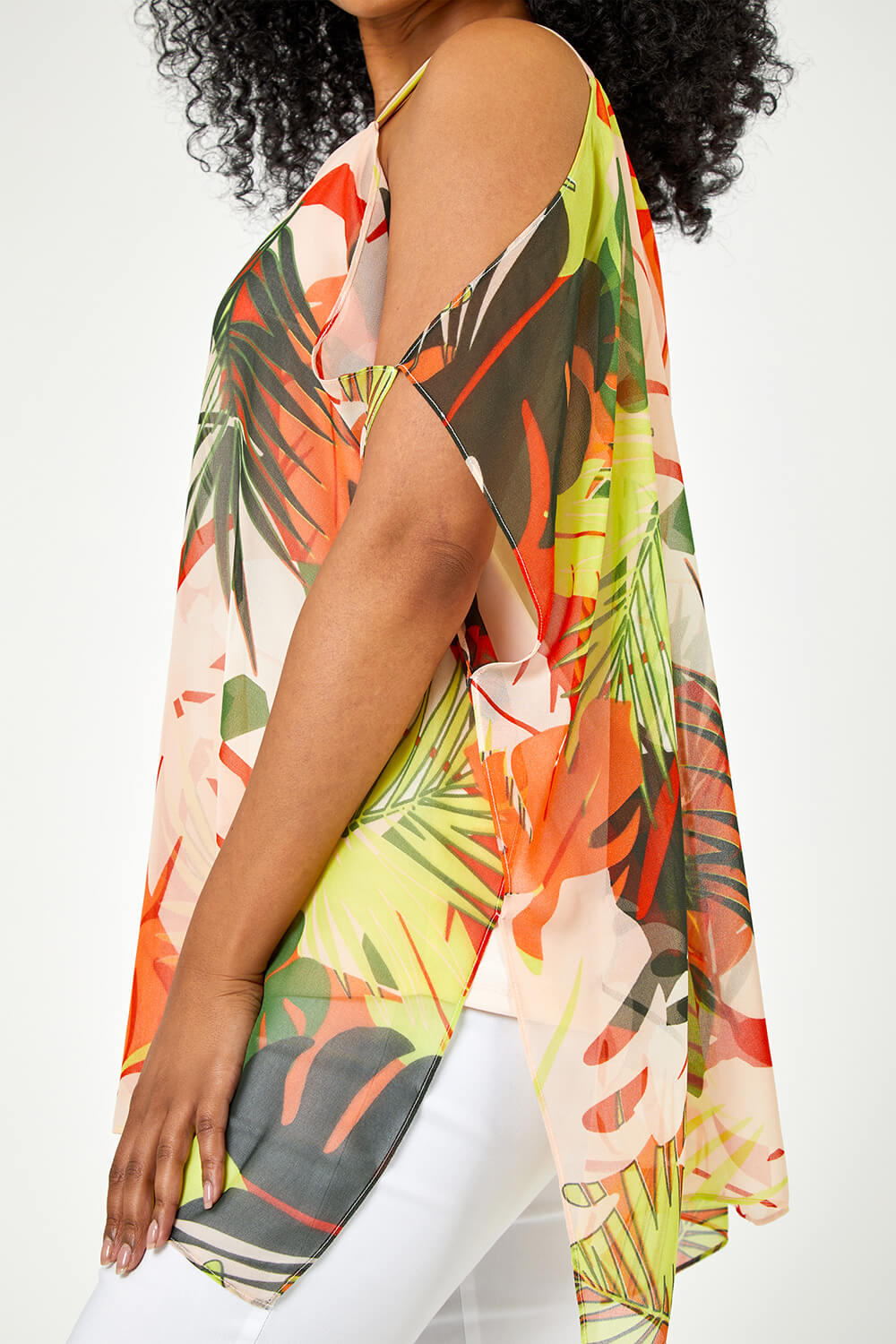 Lime Petite Tropical Cold Shoulder Overlay Top, Image 5 of 5