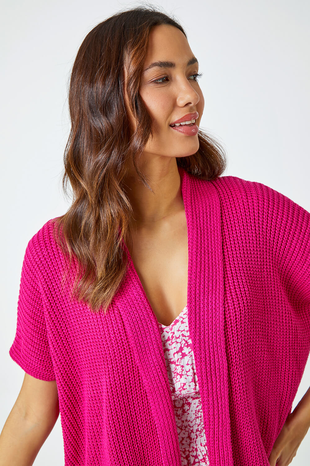Fuchsia Relaxed Knitted Shrug, Image 4 of 5