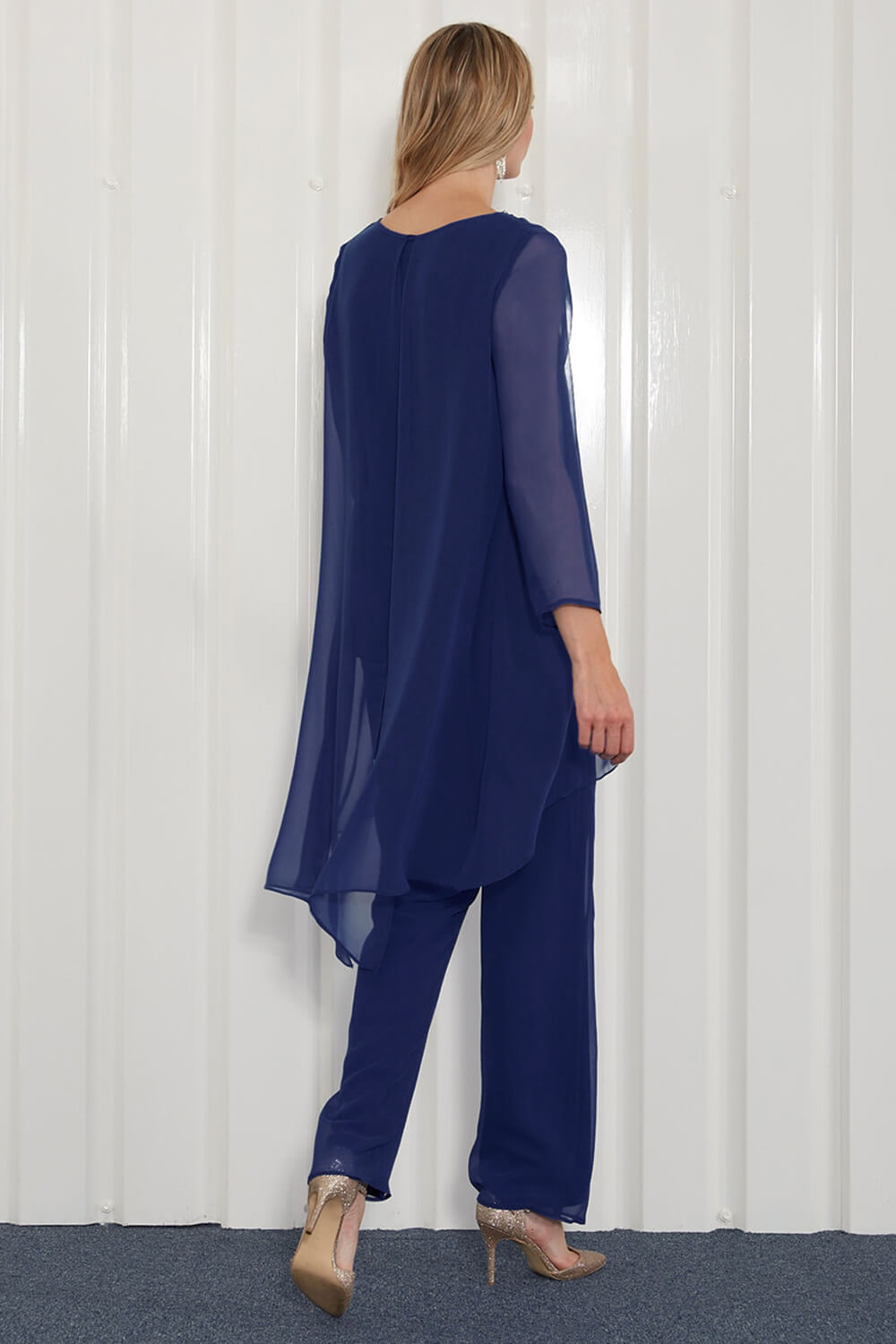 Navy  Julianna Chiffon Embellished Top & Trouser Set, Image 2 of 4