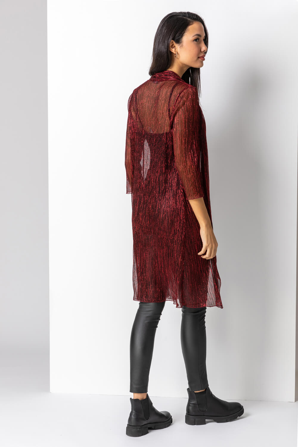 Red Waterfall Plisse Cover Up Cardigan, Image 2 of 5